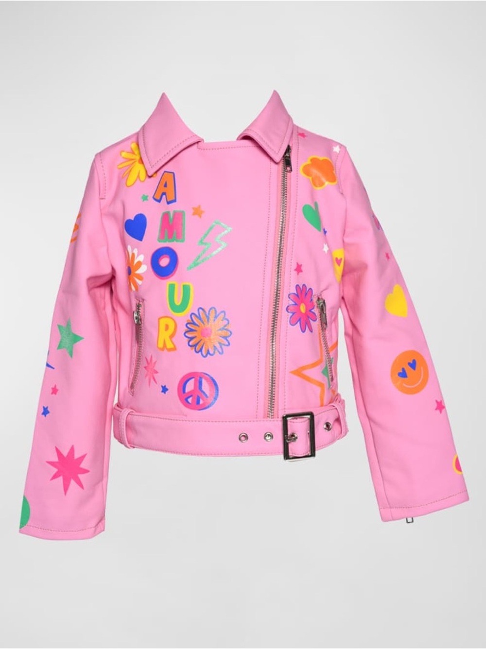Hannah Banana Pink Moto Jacket Girls Size 5 Faux Leather Patch